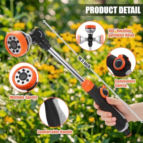 Hushee 4 Pack 18.5-Inch Metal Watering Wand with 180° Rotating Head, 8 Adjustable Spray Patterns & Thumb Control Nozzle – Perfect for Hanging Baskets, Shrubs & Plants, Durable Garden Hose Sprayer - Image 2