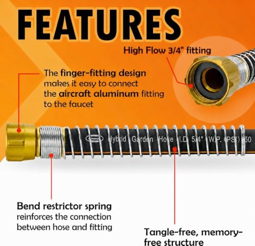 3/4 in. × 75ft. Flexible Hybrid Rubber Garden Hose, High Flow 3/4" I.D. No Memory Durable Lightweight Water Hose Leader Hose for Watering, Irrigation, Water Transfer Pump - Image 3
