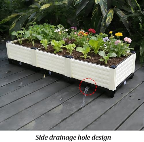 Raised Garden Bed, All-Weather Planter Container, Elevated Planter Box, Large Outdoor Rectangle Planters for Patio, Deck, Backyard, Balcony, Porch (White)(1-Tier) - Image 5