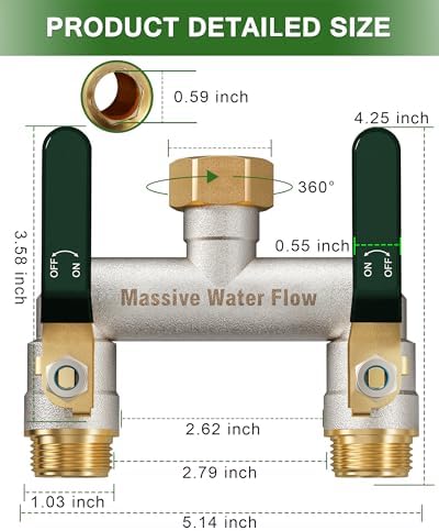 Hose Splitter 2 Way Heavy Duty, Brass Garden Hose Splitter - Image 2