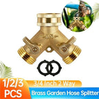 3/4 Inch 2 Way Brass Garden Hose Splitter Y-Type Tap Watering Connector Distributor for Outdoor Faucet 1/2/3 Set for Water Faucet & Spigot(Brass 2pcs) - Image 2