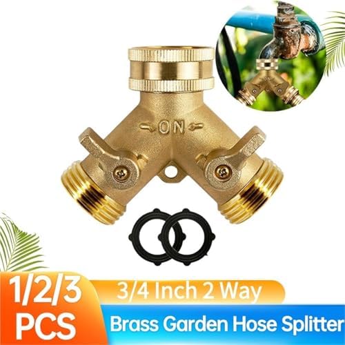 3/4 Inch 2 Way Brass Garden Hose Splitter Y-Type Tap Watering Connector Distributor for Outdoor Faucet 1/2/3 Set for Water Faucet & Spigot(Brass 2pcs) - Image 2