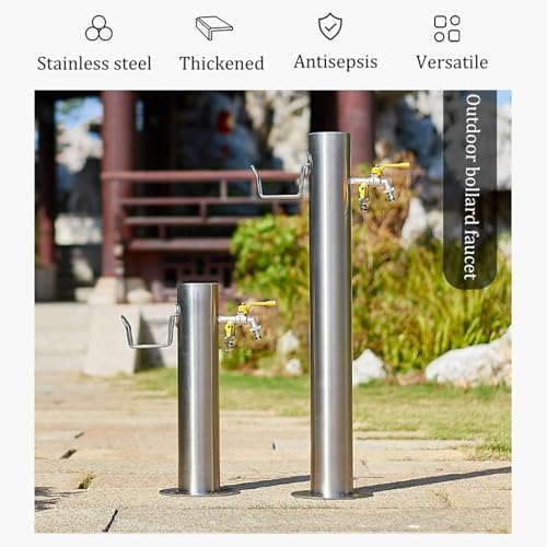 304 Stainless Steel Cylindrical Vertical Garden Water Column, Freestanding Hose Stand with Faucet, Vertical Water Hydrant Decorative Water Feature Fountain Stainless Steel Color H33.9in - Image 3