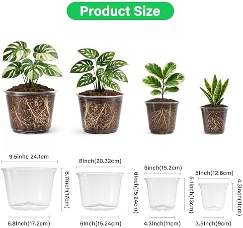 Bluepro Clear Nursery Pots with Drainage Holes, 5/6/8/10 Inch, 16-Pack - Image 2