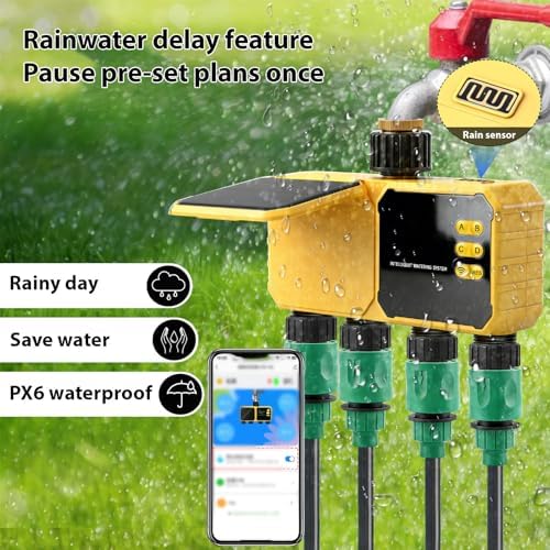 Luocute Smart Irrigation Timer, Solar Water Valve Controller with APP Control Rain Sensor 4 Zone, Rechargeable Battery for Garden Patio Outdoor, Auto Watering Multi Valve Yard - Image 4