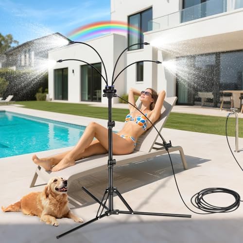 Standing Misters for Outside Patio,Adjustable Height (up to 5.25FT) with 26.2FT Water Supply Line, Patio Misting System for Cooling Outdoors,Portable Mister for Patio,Backyard Pool and Garden by Unknown