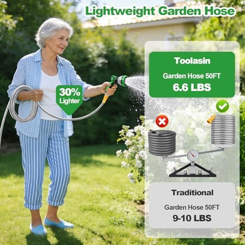 Garden Hose 50FT, Stainless Steel Metal Water Hose with 10-Function Nozzle - Image 5