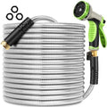 Metal Garden Hose 100 ft Stainless Steel Water Hose Heavy Duty with 10 Way Nozzle-Flexible Lightweight Durable No Kink & Tangle Hoses Pipe Strong 3/4’’ Solid Brass Fitting for Outdoor Yard by Wabolay