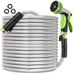Metal Garden Hose 100 ft Stainless Steel Water Hose Heavy Duty with 10 Way Nozzle-Flexible Lightweight Durable No Kink & Tangle Hoses Pipe Strong 3/4’’ Solid Brass Fitting for Outdoor Yard by Wabolay