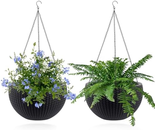 13.4 inch Self-Watering Hanging Planters, 13.4 Inch, Black, 2 - Image 5