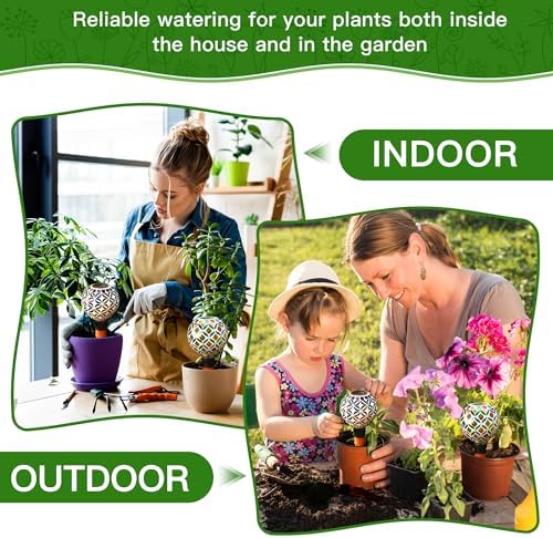 VOREEN Mosaic Plant Watering Globes with Terracotta Spikes, Decorative Glass Watering Globes for Potted Plants, Garden Accent & Thoughtful Gift, Set of 2 - Image 5