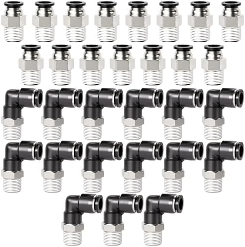 TAILONZ PNEUMATIC Elbow and Straight Combination 1/4 Inch Tube OD x 1/4 Inch NPT Thread Push to Connect Fittings PC-1/4-N2+PL-1/4-N2(Pack of 30) by TAILONZPNEUMATIC