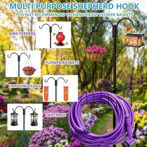 Garden Hose Holder 2 Pack with 7 Prong Base and Dual Shepherd Hooks - Image 4