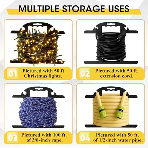 Ripeng 3 Pcs Heavy Duty Extension Cord and Hose Reel with Carrying Handle, Durable ABS H-shape Design Fits 100ft Cord Cable or Water Hose, 50ft Soaker Tube Management (Black) - Image 4