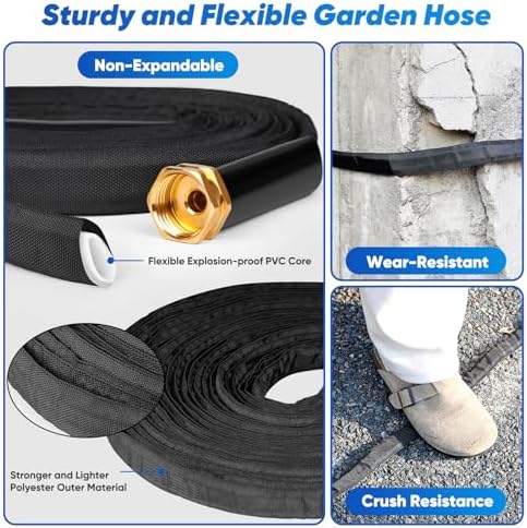 Garden Hose 100ft Lightweight, Non-Expanding, Leak-Proof Metal Connector, No-Knot No-Tangle, Easy to Store and Carry, Wear-Resistant, 3/4GHT Flexible Water Hose for Yard, Outdoor (Black) - Image 2