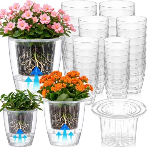Self Watering Plant Pots, 3.5''/4.3''/5.1'', Transparent, 36 Pcs by Ferrochef