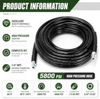Sewer Jetter Kit for Pressure Washer, 50FT Drain Cleaning Hose with Corner Rotating and Button Nose Nozzles, 1/4" NPT Sewer Jet Nozzle Set with Spanner, Tape, Pins, 5800 PSI - Image 4