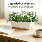 Window Box Planter, 6 Pack Plastic Vegetable Flower Window Planters Boxes 16 Inches Rectangular Flower Pots with Drainage Holes and Saucers (White) - Image 4