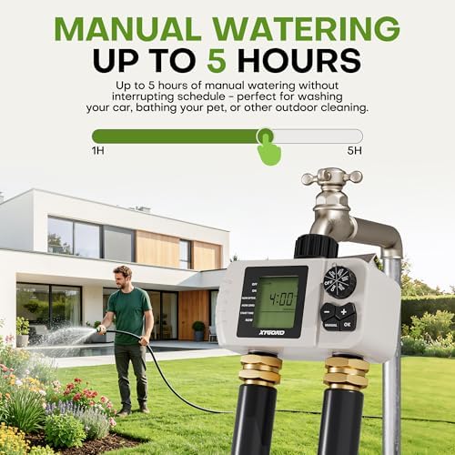 2 Zone Sprinkler Timer, Programmable Digital Water Timer with Rain Delay, Waterproof, Automatic and Manual Irrigation Controller for Garden Hose, Lawn, Yard - Image 5
