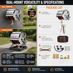 Rust-Proof Stainless Steel Garden Hose Reel Cart, Wall-Mounted Heavy Duty Metal Water Pipe Holder with 5-Way Spray Gun Nozzle, Manual Crank, Holds 1/2" Hose(50M/165FT) - Image 3