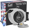 USA Based Retractable Garden Hose Reel, 1/2 in x 50 ft Quick Connect 10-Pattern Sprayer, Wall Mounted Auto Self Retracting Water Hose Reels, UV Resistant Automatic Rewind 180° Mount | Gray by HANDT