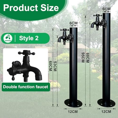 Outdoor Garden Irrigation Spigot Freestanding Garden Tap with Spray Gun, Black Stainless Steel Water Column, Weatherproof Hose Bib Patio, Lawn, Car Washing, Pet Bathing(Style 2,Height: 95cm/37.4in) - Image 2
