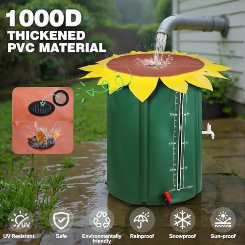 100 Gallon Rainwater Collection System Tank, PVC Portable Rain Water Collection Barrel for Garden Irrigation Water Catcher Container with 1000D Oxford Cloth, Spigot, Overflow Kit, Mesh Top (100) - Image 7