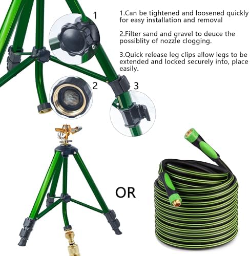 Impact Sprinkler on Tripod Base, Heavy Duty Adjustable Zinc Sprinkler Head for Lawn Yard Garden, 360 Degree Large Area Irrigation, 3/4" Connector Extension Legs Flip Locks - Image 3