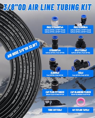 3/8" Air Line Tubing Kit, 32.8FT SAE J844 PA Nylon Air Hose Tubing - Image 2