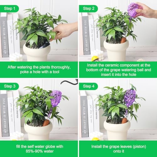 3 Packs Grape Plant Watering Globes with Terracotta Stakes, Glass Self-Watering Planter Insert, Automatic Watering Bulbs for Indoor & Outdoor Plants, Refillable via Top Opening - Image 4