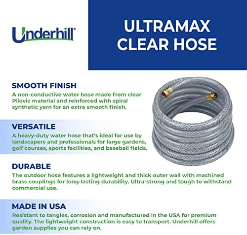 Underhill UltraMax Commercial Garden Water Hose, Heavy-Duty, Flexible, Anti-Kink, Non-Conductive, 600 psi, H75-125C, ¾ Inch x 125 ft, Clear - Image 3