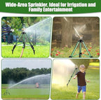 Heavy-Duty Brass Impact Sprinkler with Adjustable Tripod Base, 360 Degree Rotation, Green, 16-37 Inch Height, 0-43 Feet Coverage for Lawn and Garden Irrigation - Image 5