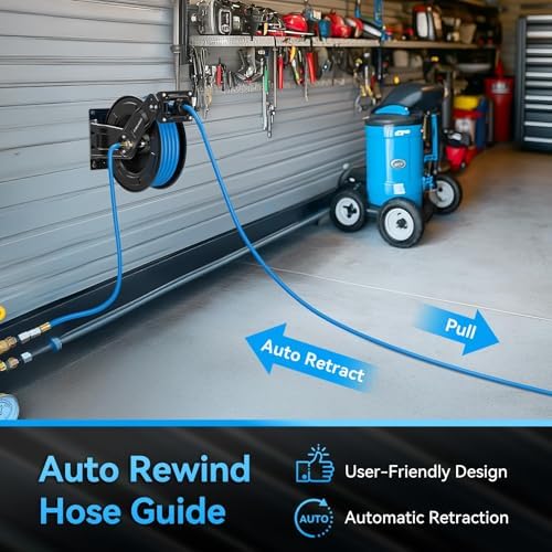Retractable Air Hose Reel Dual Arms, 50 ft x 3/8 in Hybrid Air Hose Max 300PSI, Heavy Duty Air Compressor Hose Reel, Auto Rewind, Ceiling/Wall Mount for Garage, Workshop, Home Studio - Image 6