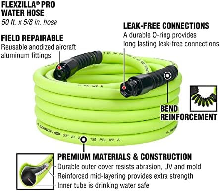 Flexzilla Pro Water Hose with Reusable Fittings, 5/8 in. x 50 ft., Heavy Duty, Lightweight, ZillaGreen - HFZWP550-E - Image 3