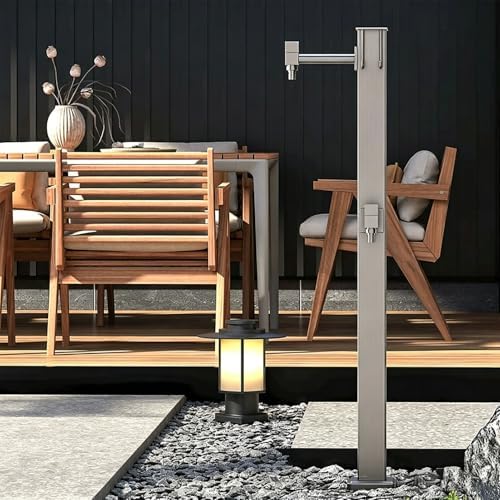 Outdoor Vertical Garden Water Column, Freestanding Hose Stand with Faucet, 304 Stainless Steel Outside Standing Water Tap Yard Hydrant for Irrigation Washing, Grey - Image 7