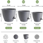 UOUZ Large Self Watering Pots, 12/10/9 Plastic Planters with High Drainage Holes and Deep Reservoir for Indoor Outdoor Garden Plants and Flowers, Grey Speckles - Image 2
