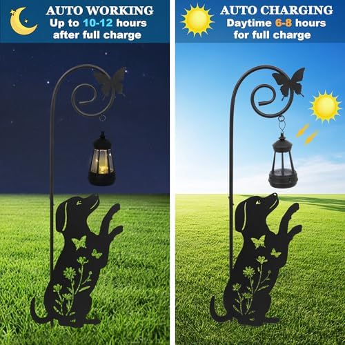 2 Pack Solar Cat Dog Lantern Garden Stakes 28.7in Metal Night Light - Image 3