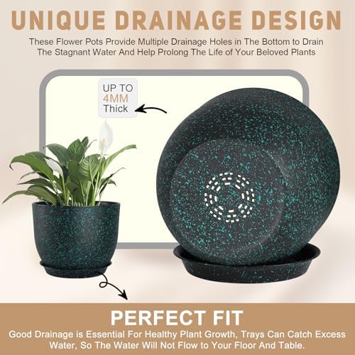 YNNICO Plant Pots 10/9/8/7.5/7 inch with Multi Mesh Drainage Holes - Image 3