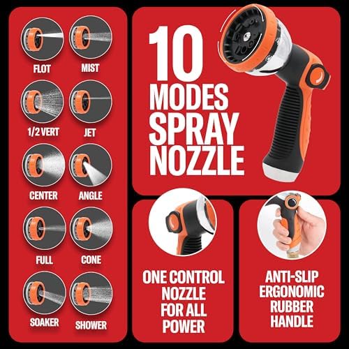 Best 150 ft Metal Garden Hose Set - No-Kink Durable 316 Stainless Steel, 10-Way Zync Spray Nozzle & Hook – Tough Flexible Heavy Duty Water Hoses, 5/8 in, Rust, Weather, LeakProof - Image 4