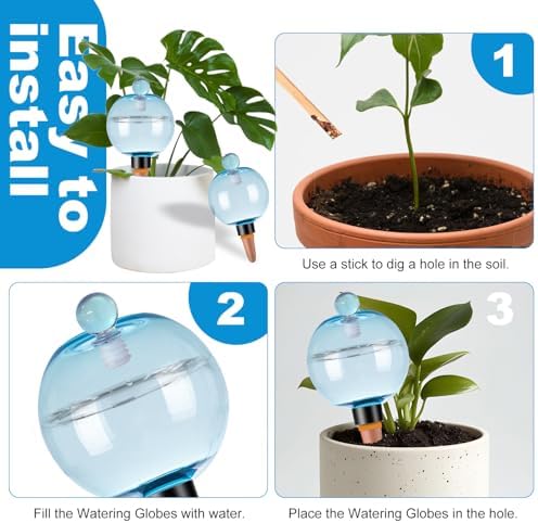 6 Pack Self Watering Globes 17oz Large Plant Watering Globes Top Fill, Self Water Planter Insert Indoor/Outdoor Plastic Water Bulbs Slow Release Terracotta for Plants, Blue - Image 3