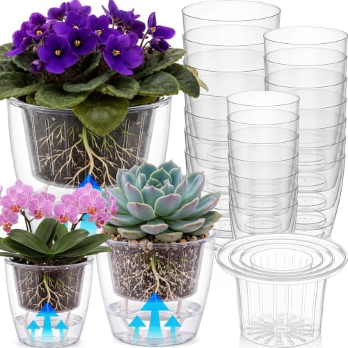 Self Watering Plant Pots, 4.3''/5.1''/6.6'', Transparent, 24 Pcs by Ferrochef