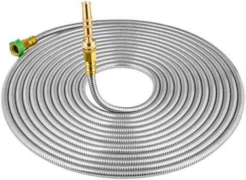SKYWARD 50ft Stainless Steel Garden Hose, Brass Nozzle,Leakproof,Kink Free by Skyward