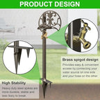 Heavy Duty Freestanding Garden Hose Stand with Brass Faucet, Weather Resistant Metal Hose Holder, Detachable Decorative Hose Storage Rack Holds 150FT Hose for Patio Lawn Yard Outdoor - Image 3