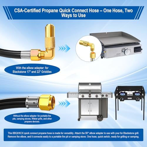 24ft RV Quick Connect Propane Hose for RV to Grill Low Pressure LP Gas Hose w/Elbow Adapter,1/4" Quick Plug x 3/8" Female Flare for Blackstone 17"/22" Griddle/Weber Grill/Camp Chef Stove/Fire Pit etc. - Image 3