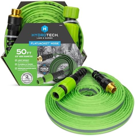 HydroTech FLATJACKET Lightweight Garden Hose 5/8 in x 50 ft, Green by HydroTech