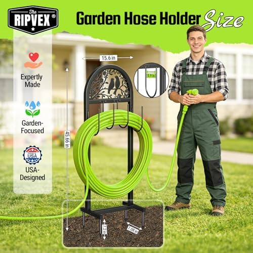 2 Pack Garden Hose Holder, Water Hose Stand with 4 Stake, Heavy Duty Metal Hose Hanger Holds 150Ft, Freestanding Hose Storage Rack for Outside,Yard & Lawn Garden - Image 2
