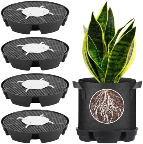 Homaisson 4 Pcs Self-Watering Plant Saucers, Indoor Auto Watering Fabric Pot Bases, Round Plastic Drip Trays for Plant Growth Bags, Provide Stable Support and Prevent Leakage by Homaisson