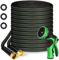Garden Hose 100ft Flexible Water Hose Non-Expandable High Pressure Kink-Free Leakproof Durable Portable Lightweight Outdoor Yard Lawn Black Fabric Watering Hose with 3/4" Aluminum Fittings by YEENUO