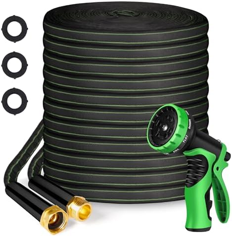 Garden Hose 100ft Flexible Water Hose Non-Expandable High Pressure Kink-Free Leakproof Durable Portable Lightweight Outdoor Yard Lawn Black Fabric Watering Hose with 3/4" Aluminum Fittings by YEENUO