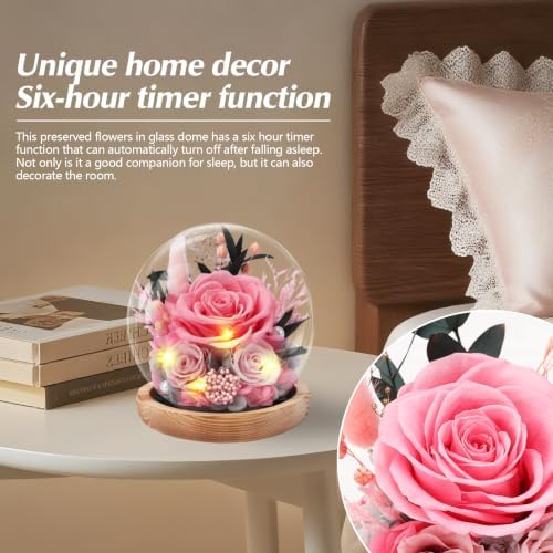 Casaido Preserved Roses Flowers for Delivery, Mothers Day Rose Gifts for Her, Pink Forever Flores in Glass Dome for Women Mom Wife Girlfriend, Anniversary Birthday Gift for Vanlentines Day Christmas - Image 3